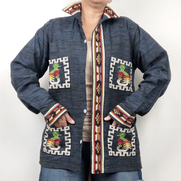 Vintage Tops - VINTAGE | Aztec Embroidery Jacket Multicolor A67